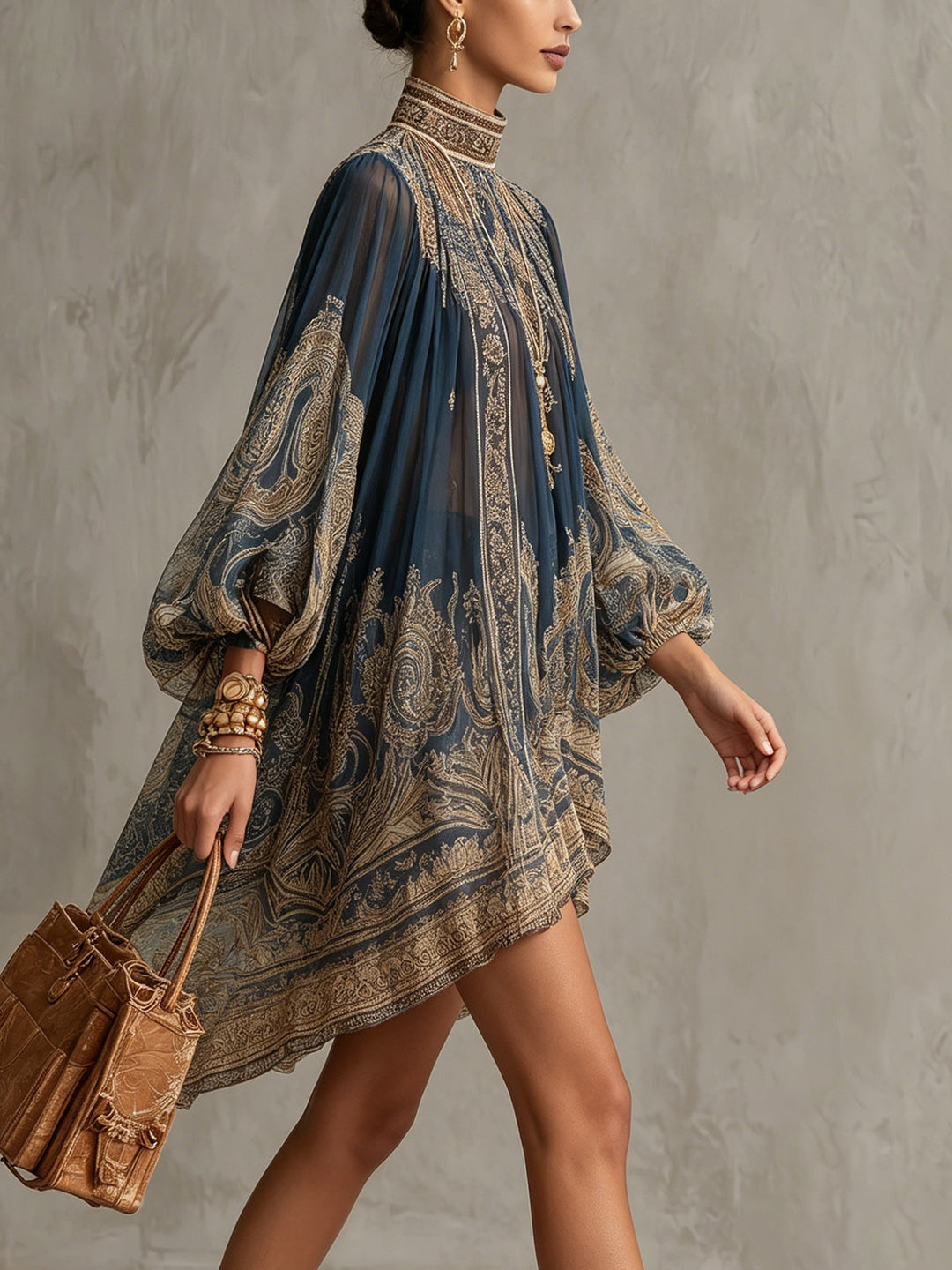 Bérénice Mini Dress — asymmetrical Baroque standing collar