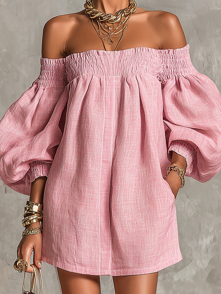 Violet Mini Dress — trapeze silhouette, lantern sleeves