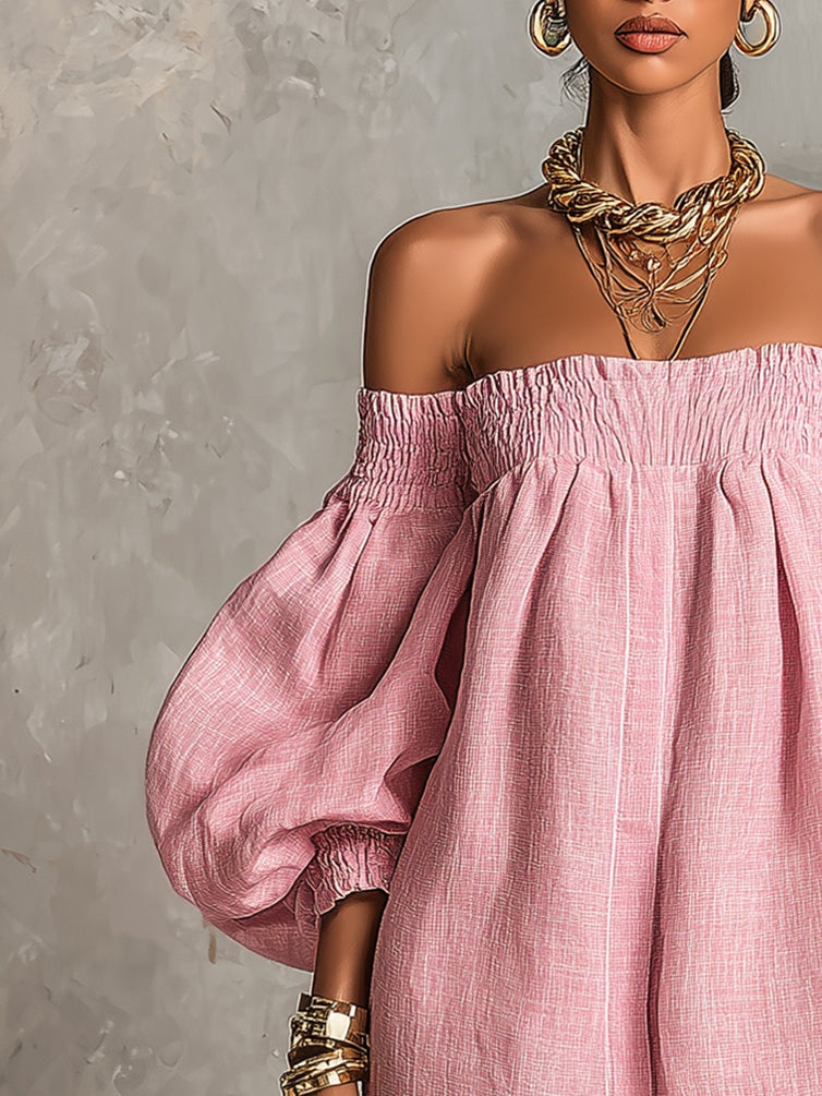 Violet Mini Dress — trapeze silhouette, lantern sleeves