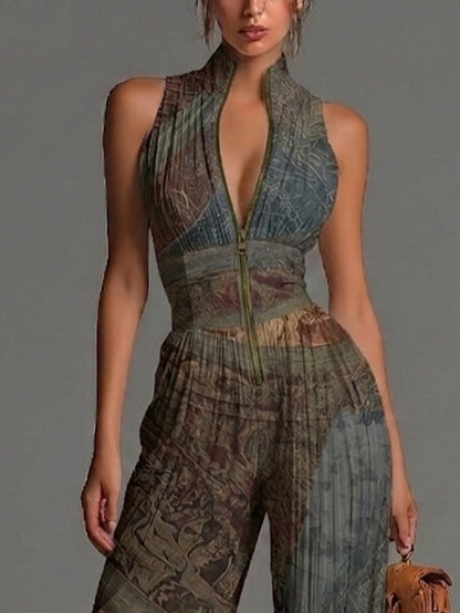 Pleated Wide-leg Chiffon Jumpsuit