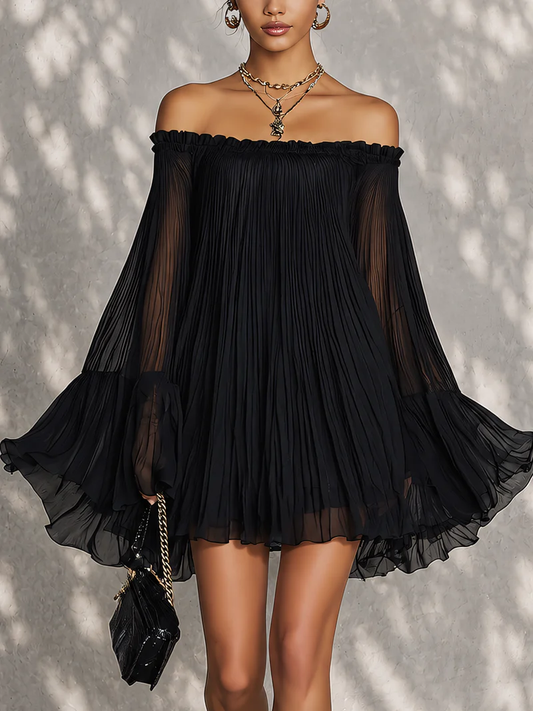 Océane Mini Dress — bell sleeves, ruched shoulders