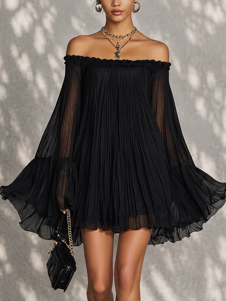 Océane Mini Dress — bell sleeves, ruched shoulders