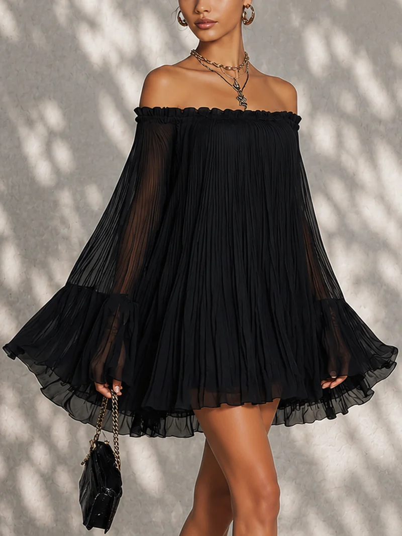 Océane Mini Dress — bell sleeves, ruched shoulders