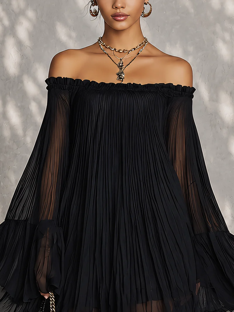Océane Mini Dress — bell sleeves, ruched shoulders
