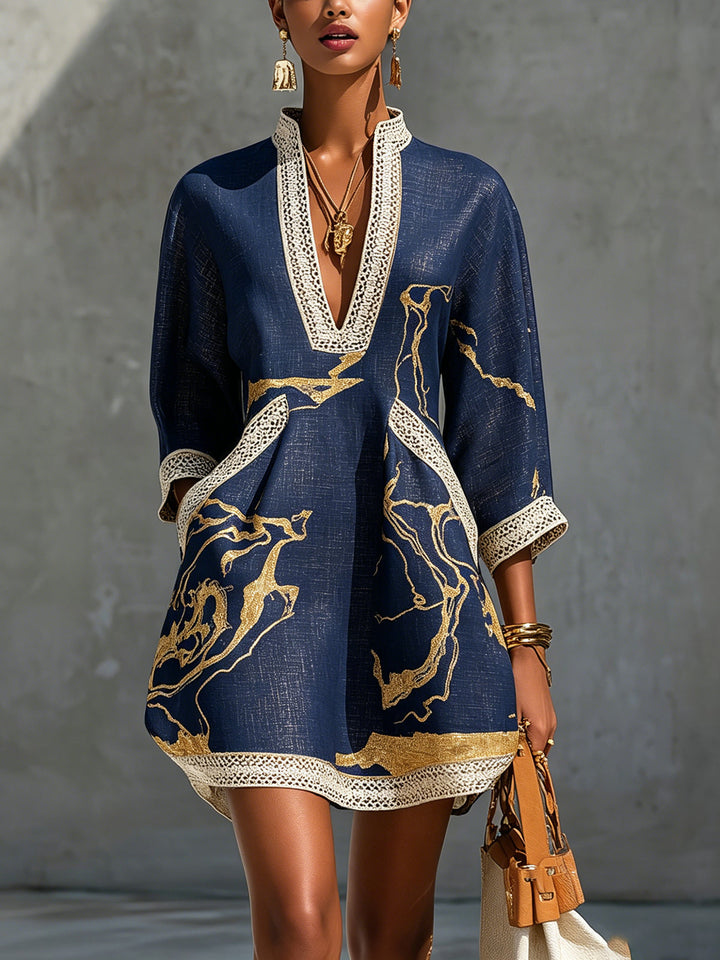 Cosette Mini Dress — Navy Crochet Lace