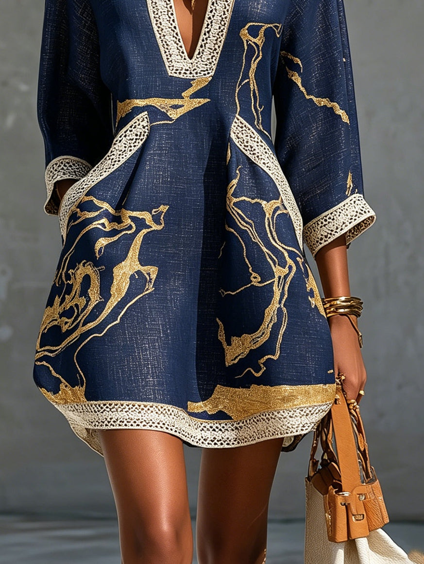 Cosette Mini Dress — Navy Crochet Lace