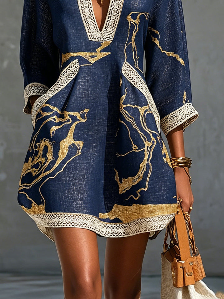 Cosette Mini Dress — Navy Crochet Lace
