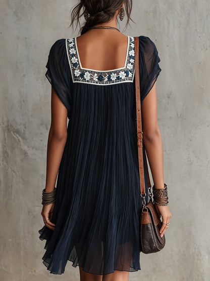 Apolline Mini Dress — embroidered pleated mousseline