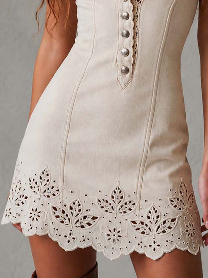 Gabrielle Mini Dress — Openwork Lace, V-Neck