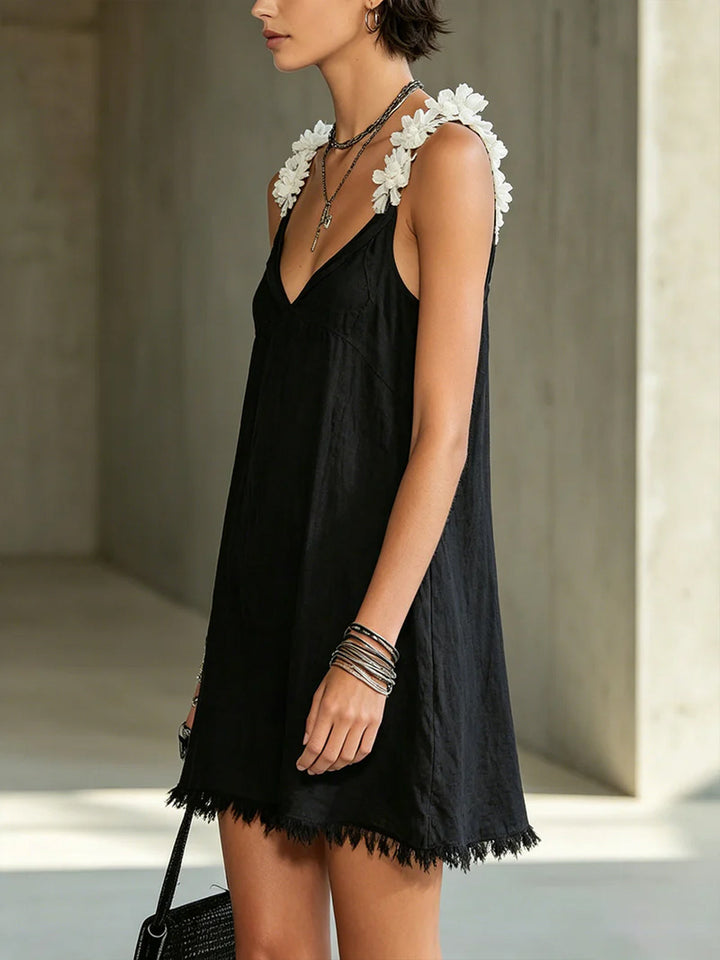 Noémie Mini Dress — V-neck, floral straps
