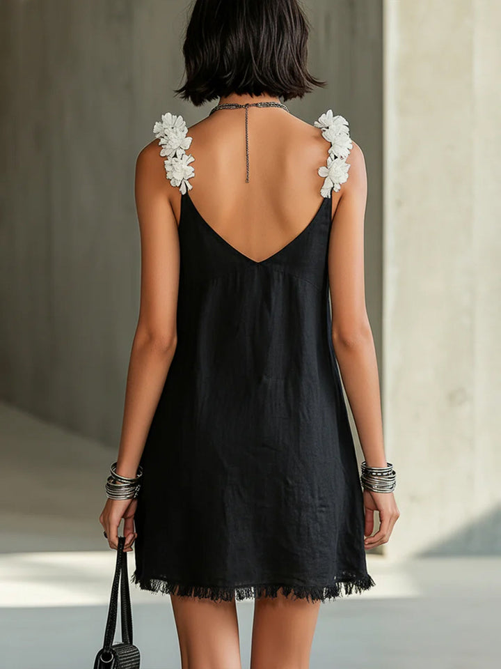 Noémie Mini Dress — V-neck, floral straps