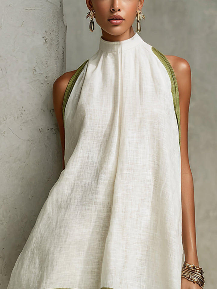 Agathe Mini Dress — Olive Green Floral Trapeze