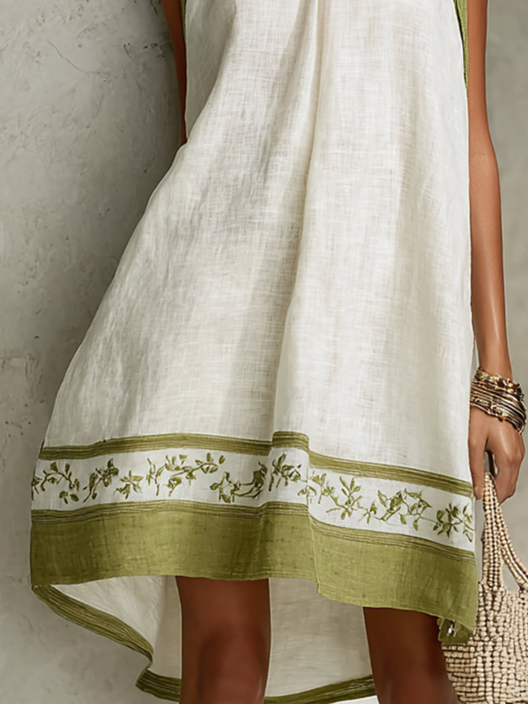 Agathe Mini Dress — Olive Green Floral Trapeze