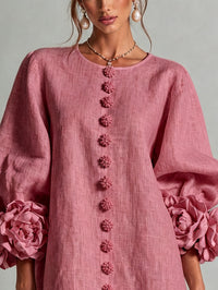 Vintage Rose Floral Button-down Mini Dress With Striking Floral Cuffs