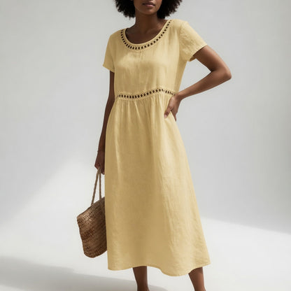 Pernelle™ — Mid-length 100% cotton embroidered dress with soft femininity