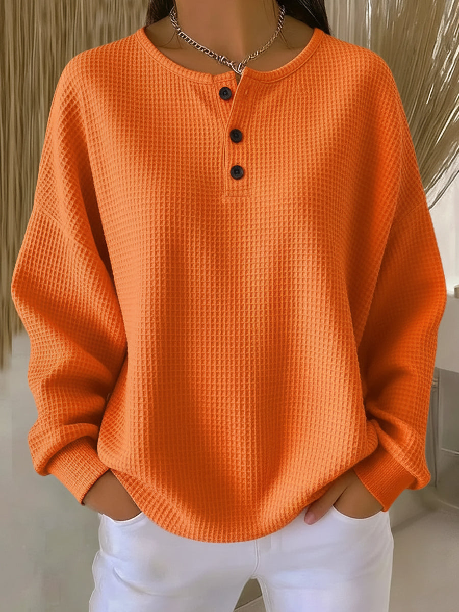 Mirabel - Comfortable Henley Sweatshirt with a Waffle Pattern