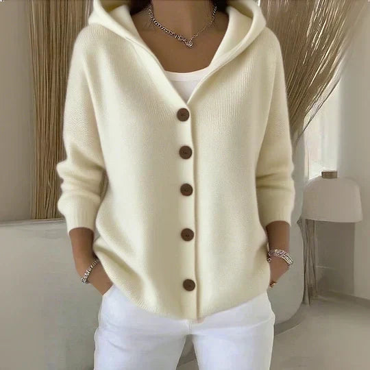 Darienne - Knit Hooded Button-Up Cardigan
