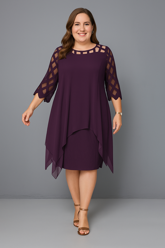 Evelyn™ | Elegant Lace Sleeve Tummy Covering Dress