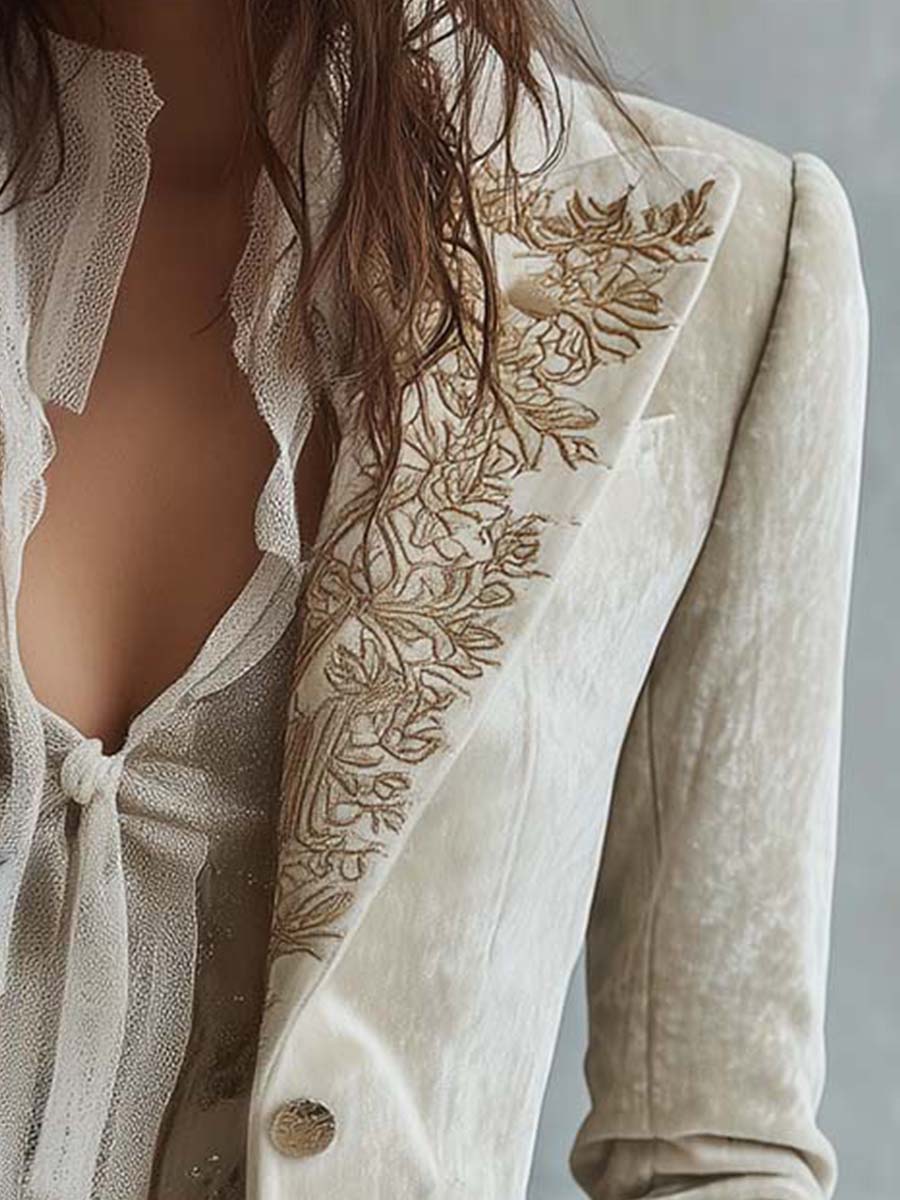 Constance | Embroidered Ivory Tailored Blazer