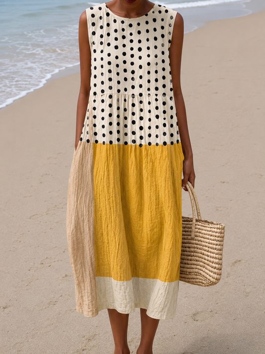 Leah™ Midi Colorblock Polka Dot Dress
