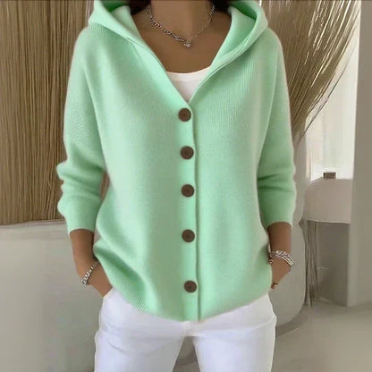 Darienne - Knit Hooded Button-Up Cardigan