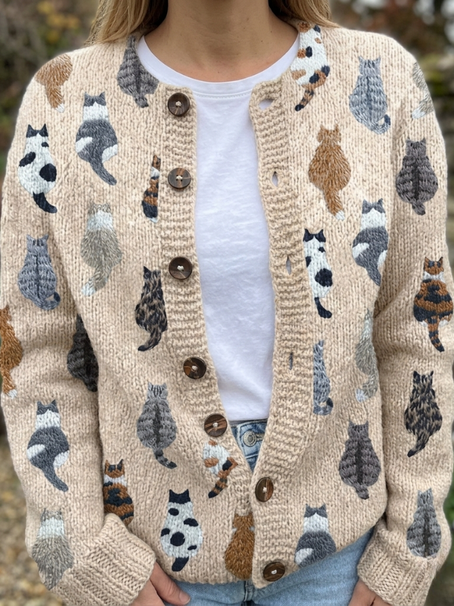 Foreverduo® | The Feline Motif Knit Cardigan