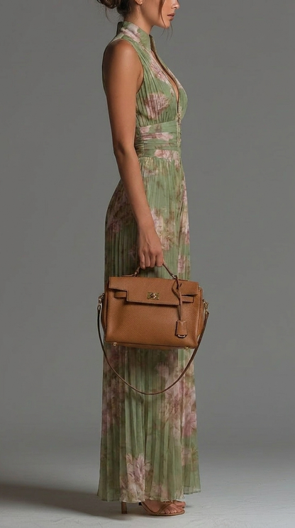 Pleated Floral Chiffon Jumpsuit