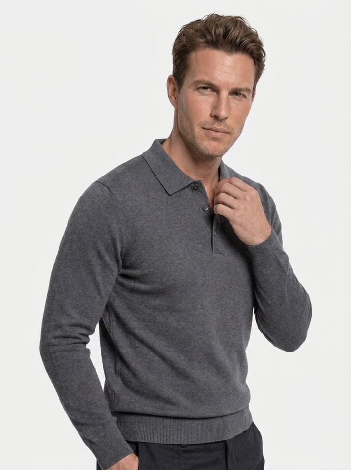 Wool Knit Button Up Polo Pullover