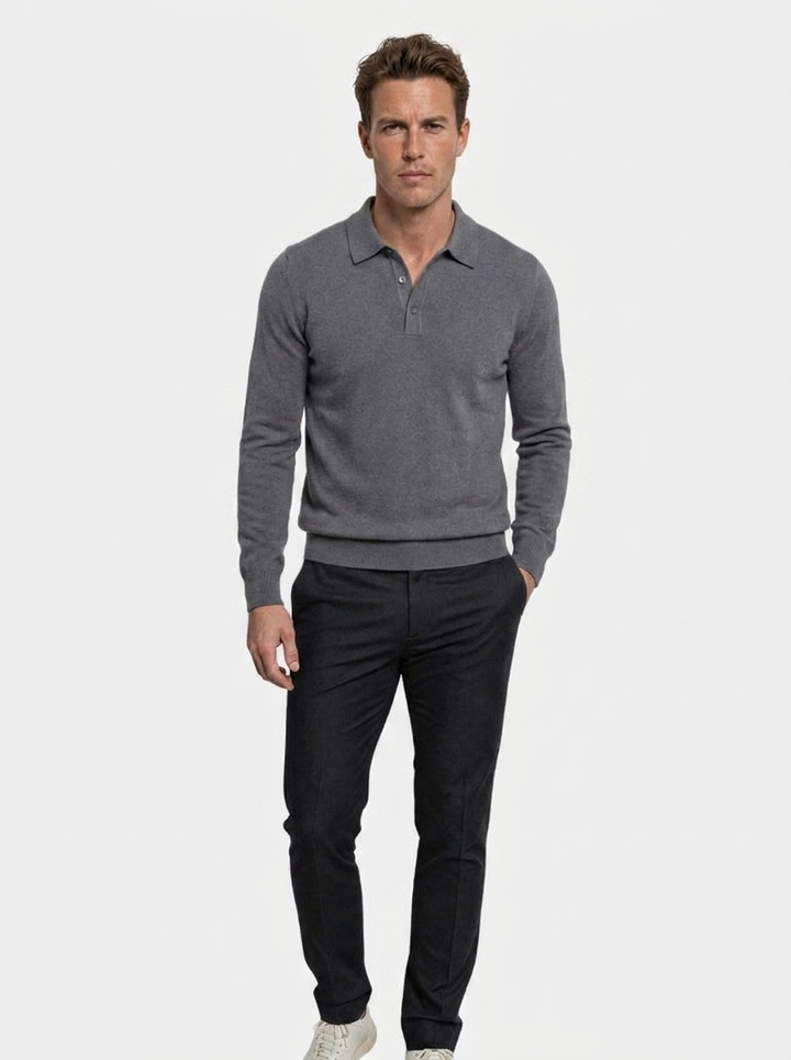 Wool Knit Button Up Polo Pullover