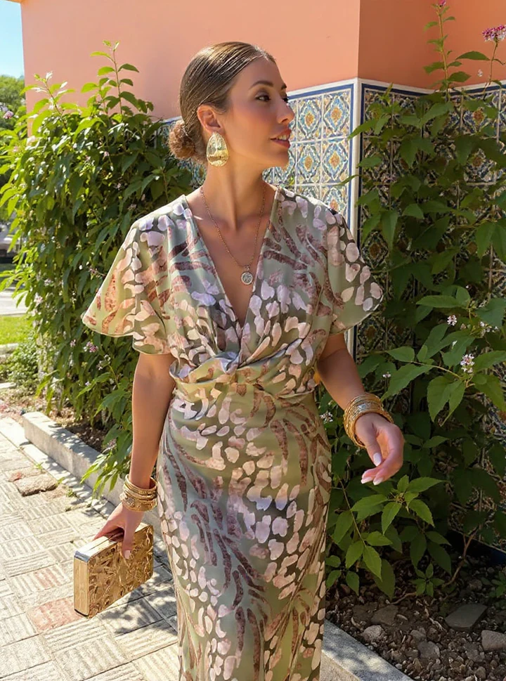 Higinia™ | Midi Dress Printed in Copper Tones