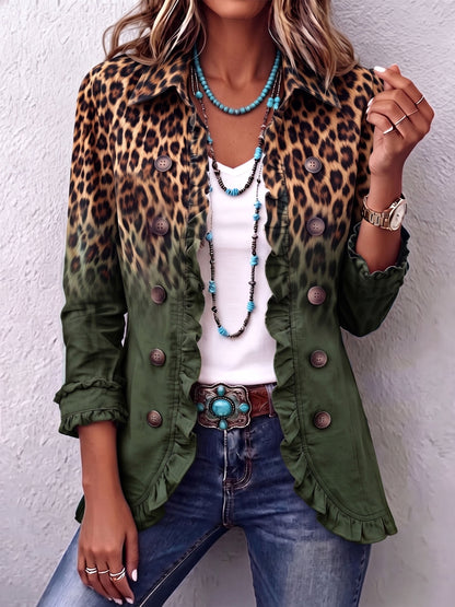 Cassandre | Gradient Leopard Blazer with Ruffles