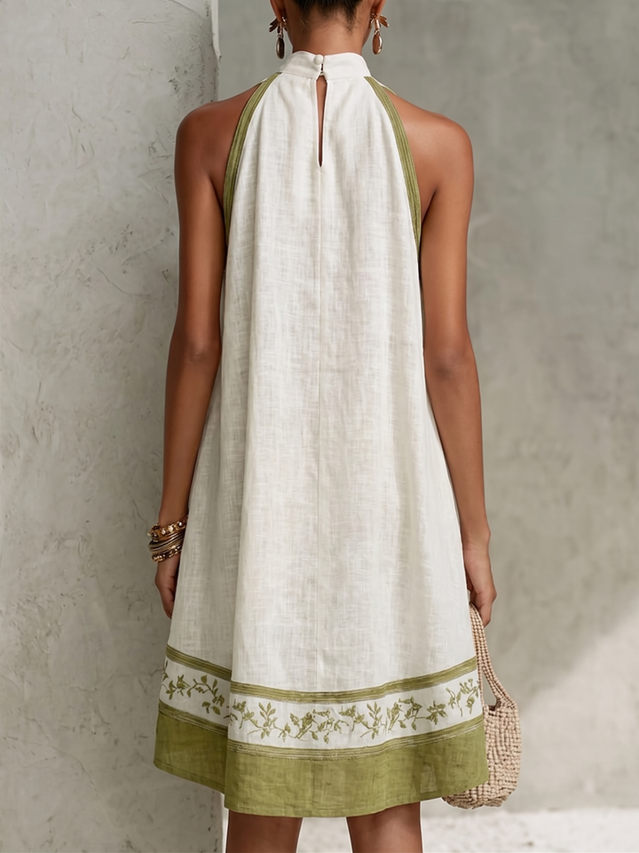 Agathe Mini Dress — Olive Green Floral Trapeze
